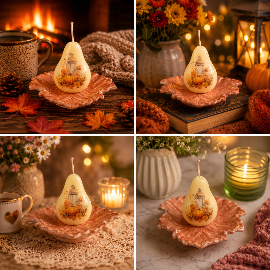 Beeswax Fruit Shaped Candles, Geometrical Scented Candle Shapes, Handmade Relaxation Gift Set, Pear, Cherries, Apple, Pumpkin, Sphere, Cube