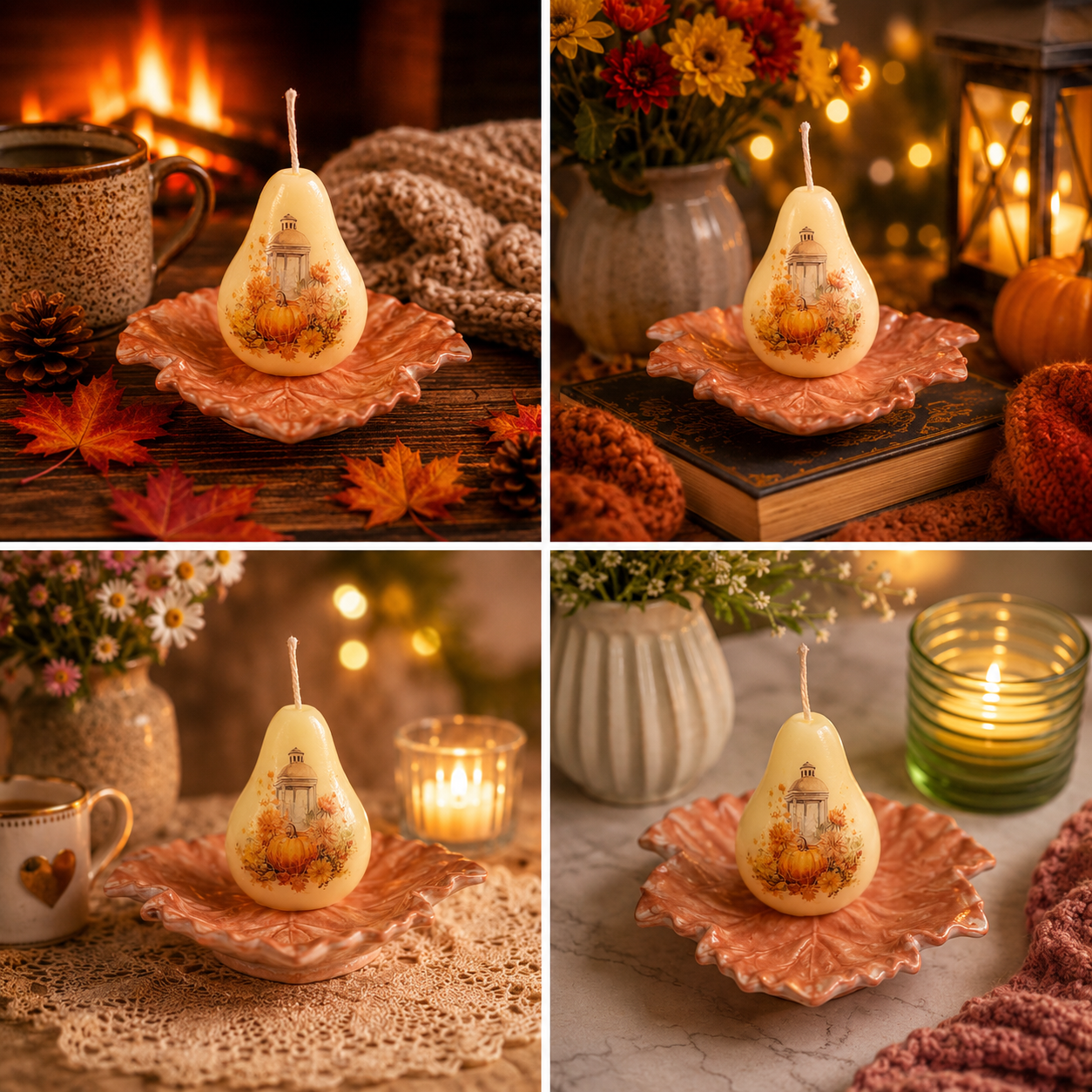 Beeswax Fruit Shaped Candles, Geometrical Scented Candle Shapes, Handmade Relaxation Gift Set, Pear, Cherries, Apple, Pumpkin, Sphere, Cube