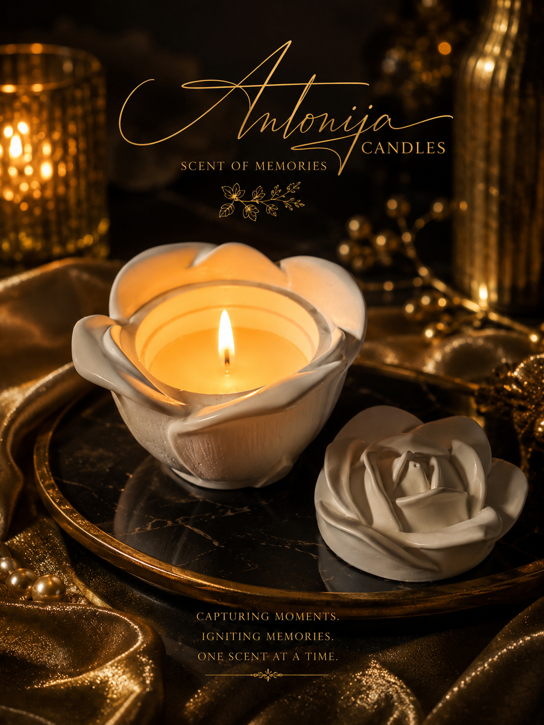 Candle in Rose Shaped Resin Reusable Vessel