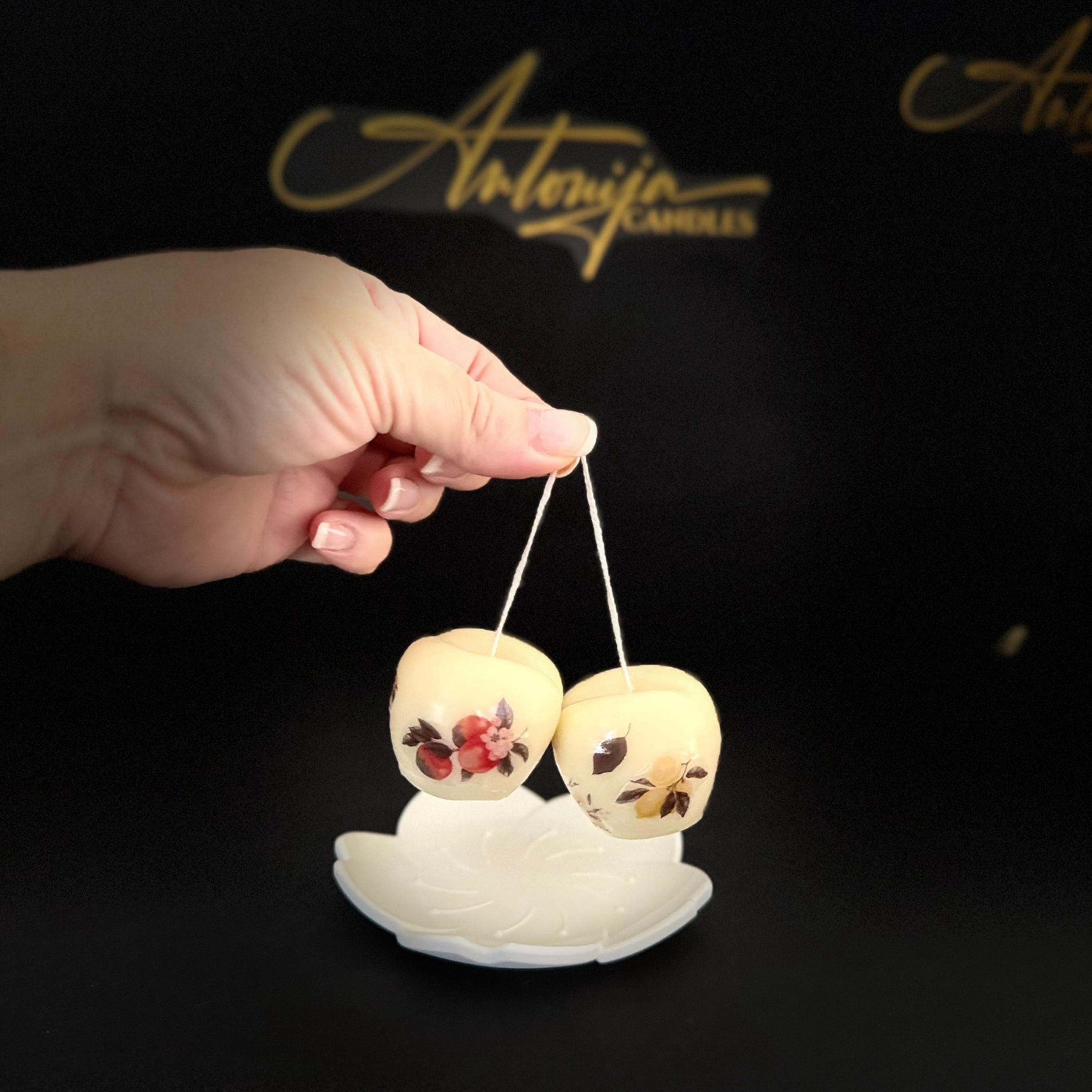 Beeswax Fruit Shaped Candles, Geometrical Scented Candle Shapes, Handmade Relaxation Gift Set, Pear, Cherries, Apple, Pumpkin, Sphere, Cube