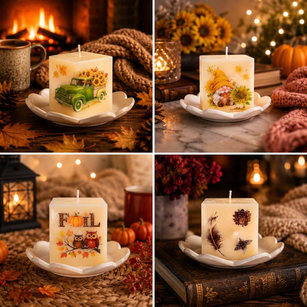 Beeswax Fruit Shaped Candles, Geometrical Scented Candle Shapes, Handmade Relaxation Gift Set, Pear, Cherries, Apple, Pumpkin, Sphere, Cube