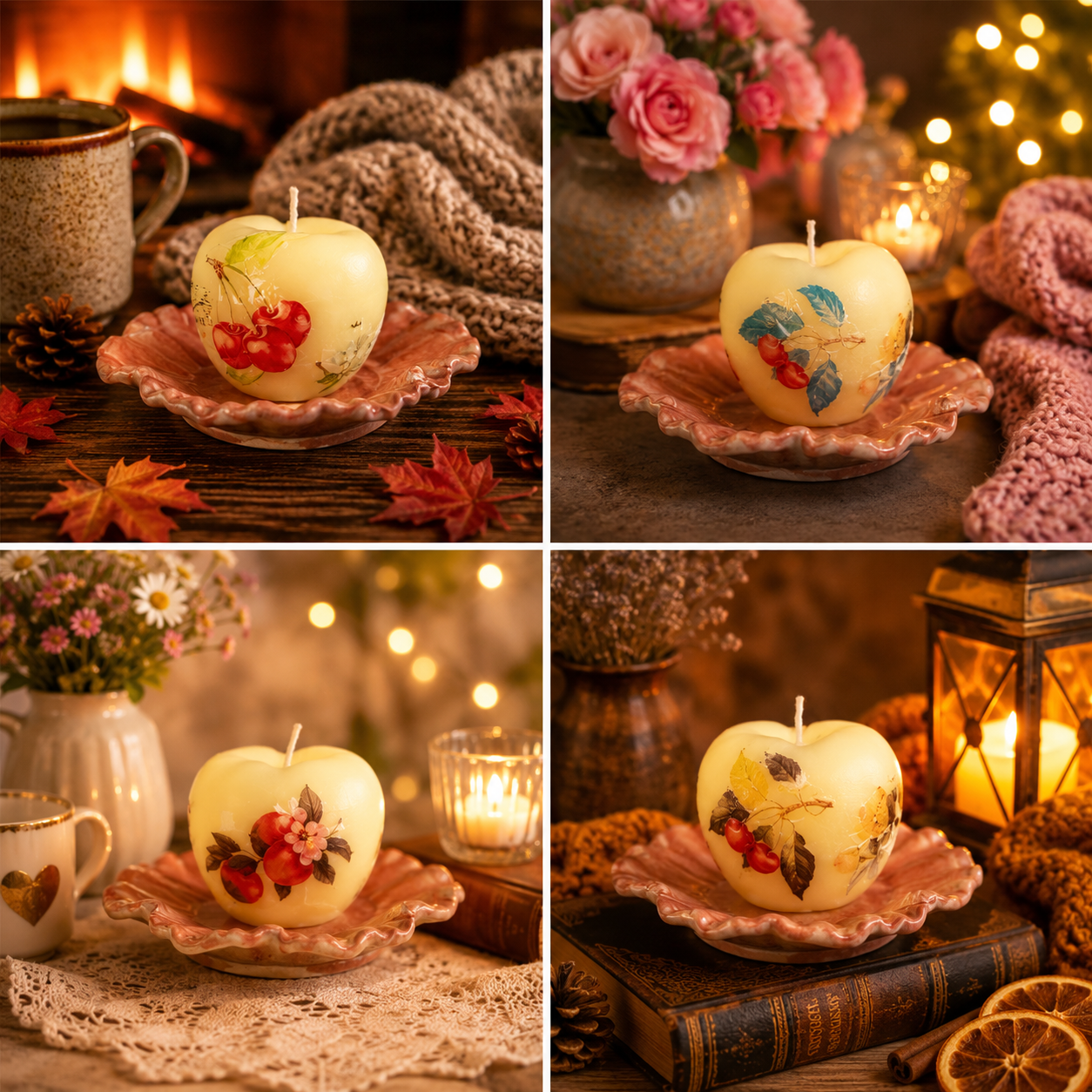 Beeswax Fruit Shaped Candles, Geometrical Scented Candle Shapes, Handmade Relaxation Gift Set, Pear, Cherries, Apple, Pumpkin, Sphere, Cube