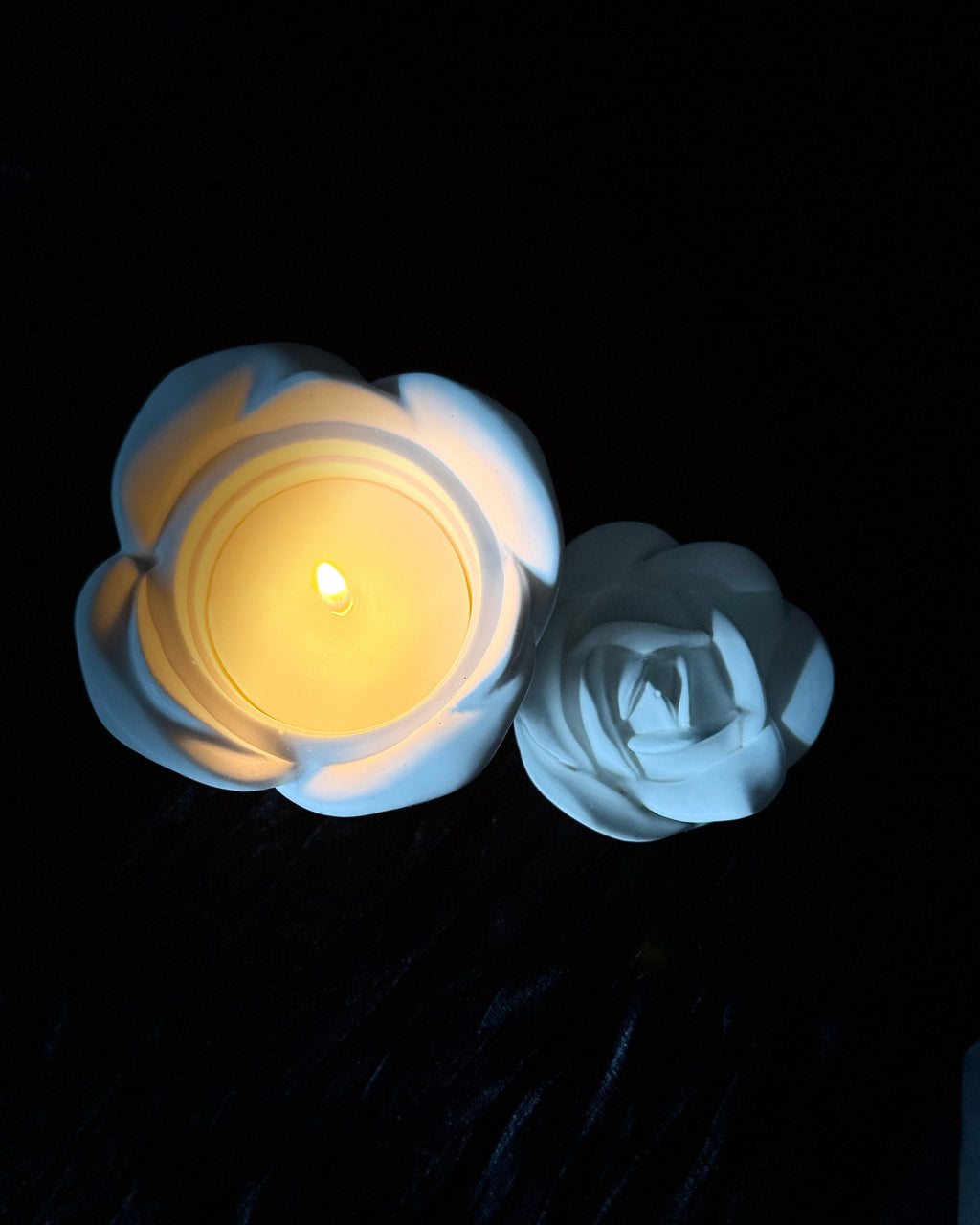 Candle in Rose Shaped Resin Reusable Vessel