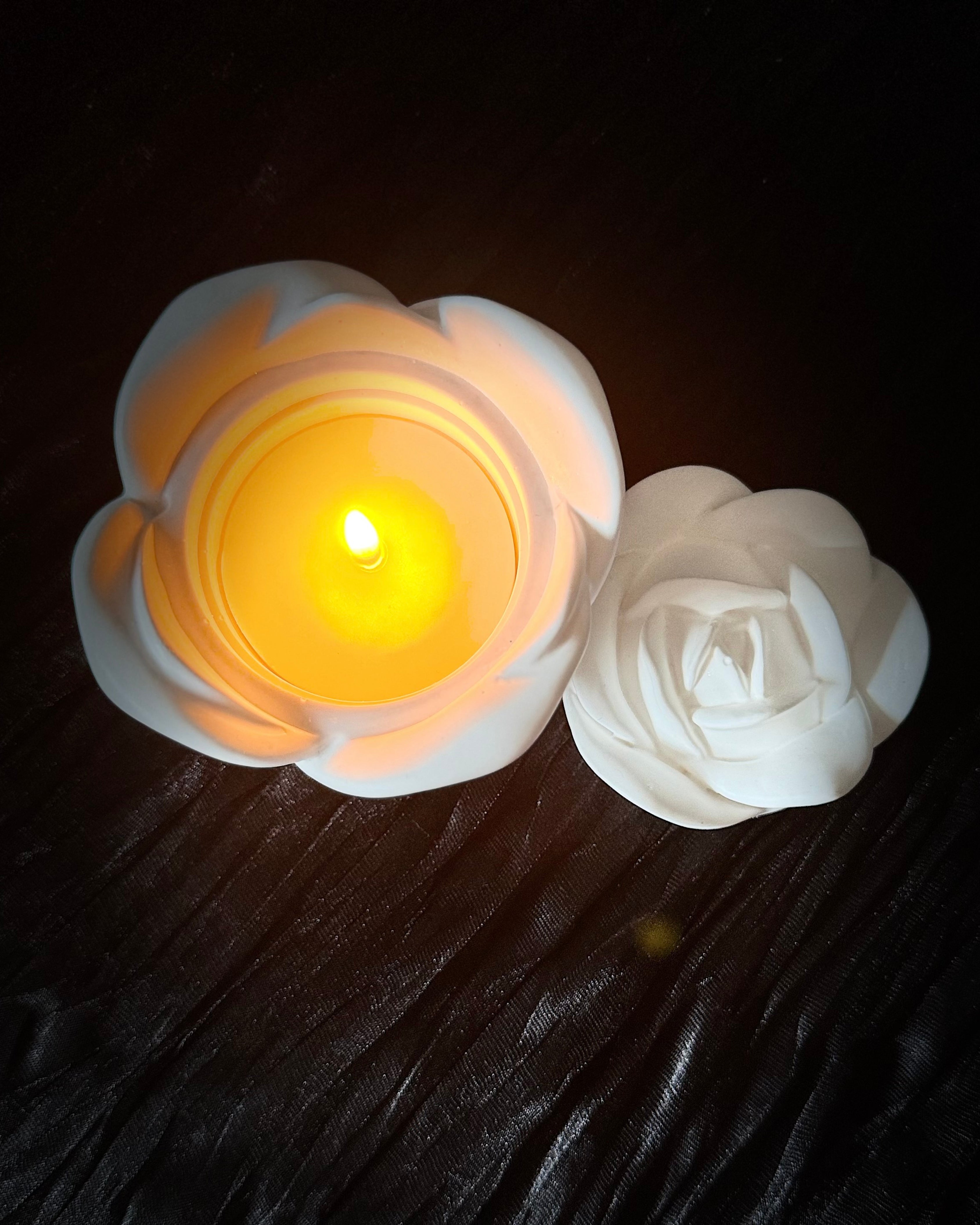 Candle in Rose Shaped Resin Reusable Vessel
