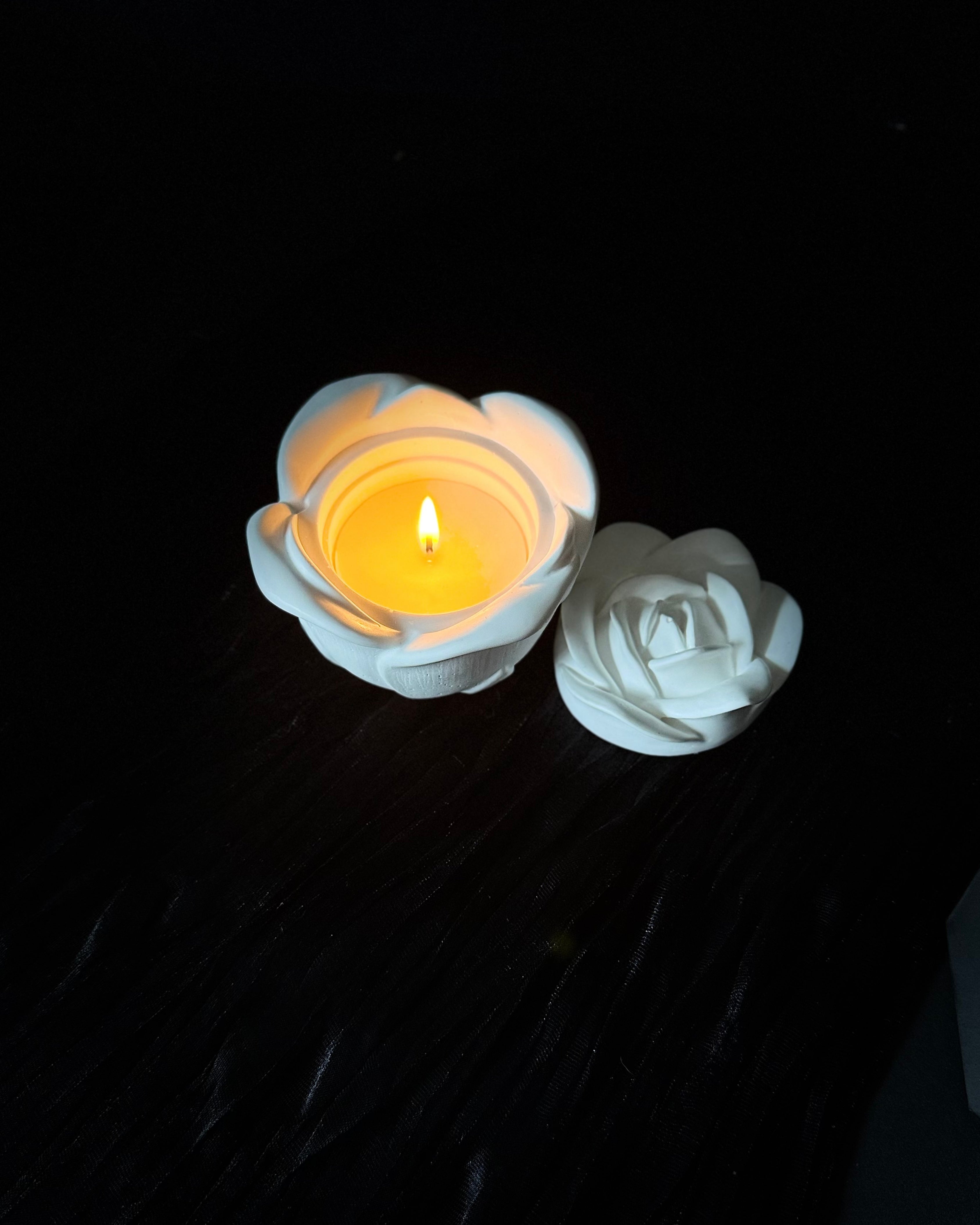 Candle in Rose Shaped Resin Reusable Vessel