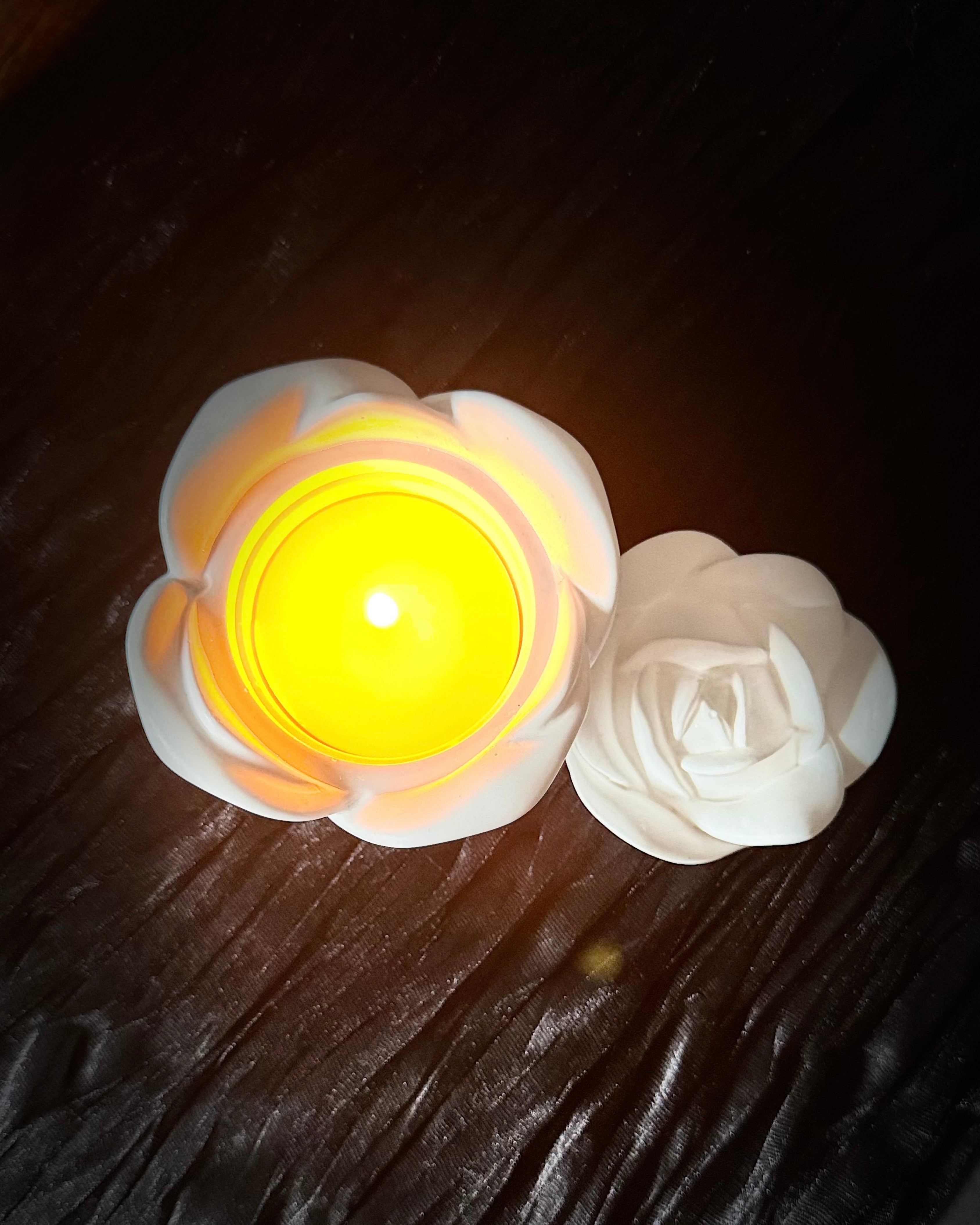 Candle in Rose Shaped Resin Reusable Vessel