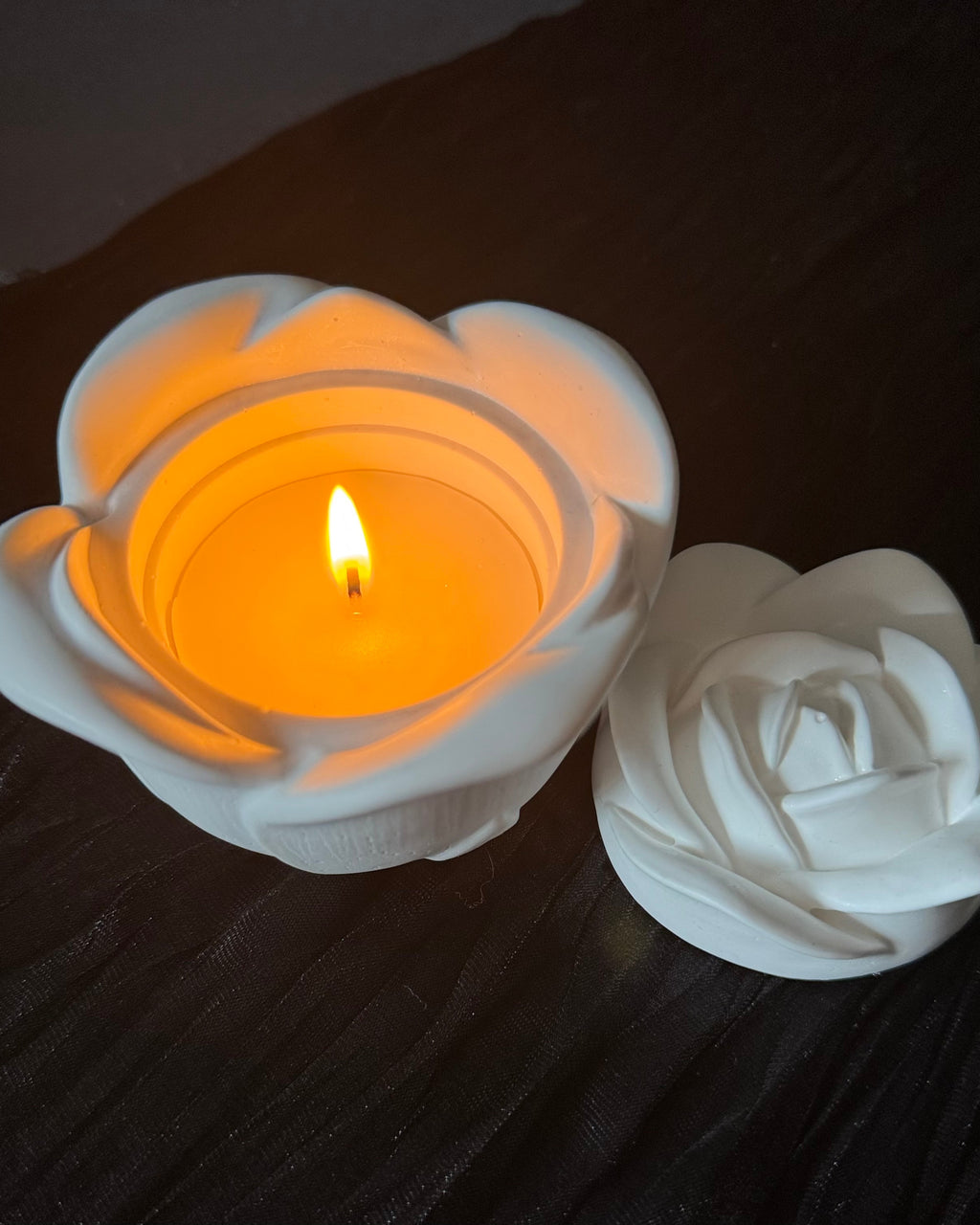 Candle in Rose Shaped Resin Reusable Vessel